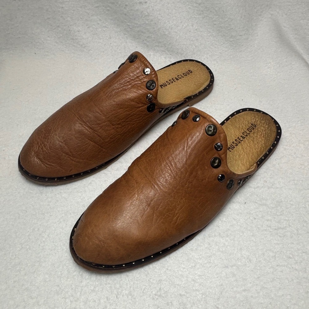 Anthropologie Musse & Cloud Mules Clogs Women 38 Brown Leather Studded Boho - Picture 8 of 16